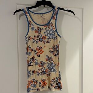 Lucky Brand Floral Tank Top with Blue and Orange Accents
